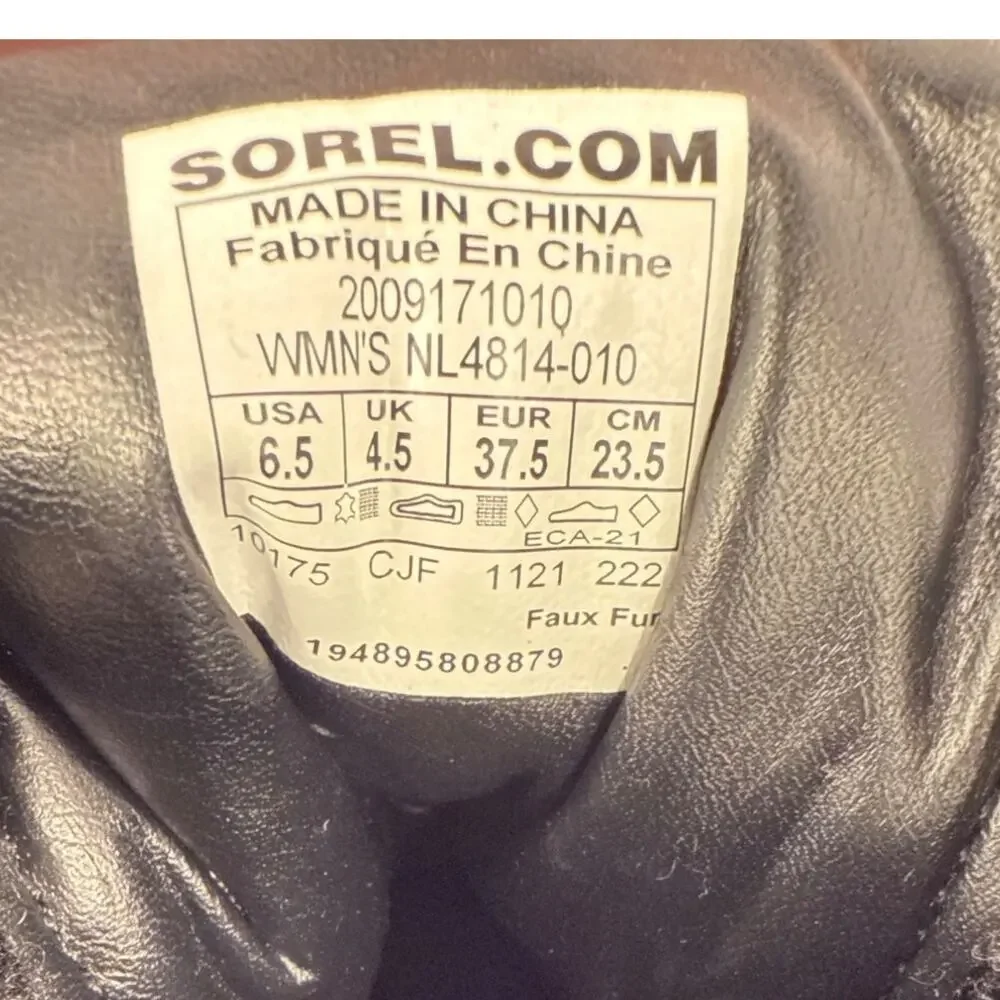 Sorel Brex‎ Heel Cozy Lace Bootie Womens 6.5 Black Leather Faux Shearling